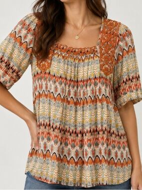 Solitaire Multicolor Embroidered Square-Neck Blouse L